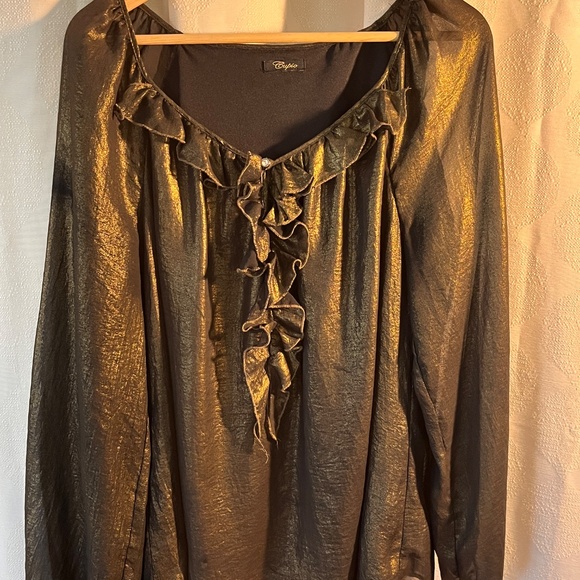 Cupio - Metallic Bronze semi sheer, lined long sleeve blouse - Picture 3 of 11